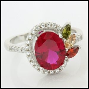 Ruby, Citrine, Peridot, White Sapphire Ring
